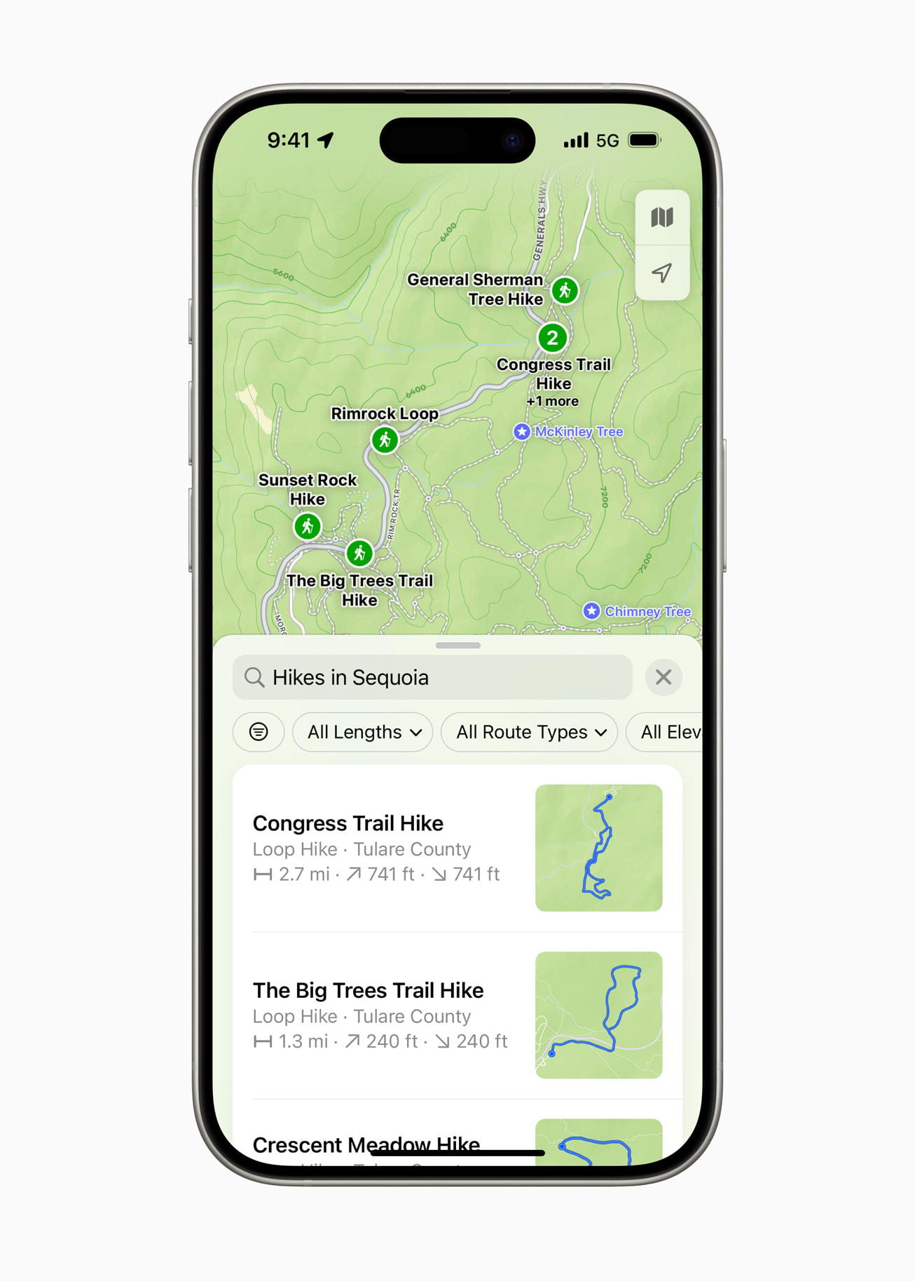 Hiking routes in Apple Maps. Image: Apple