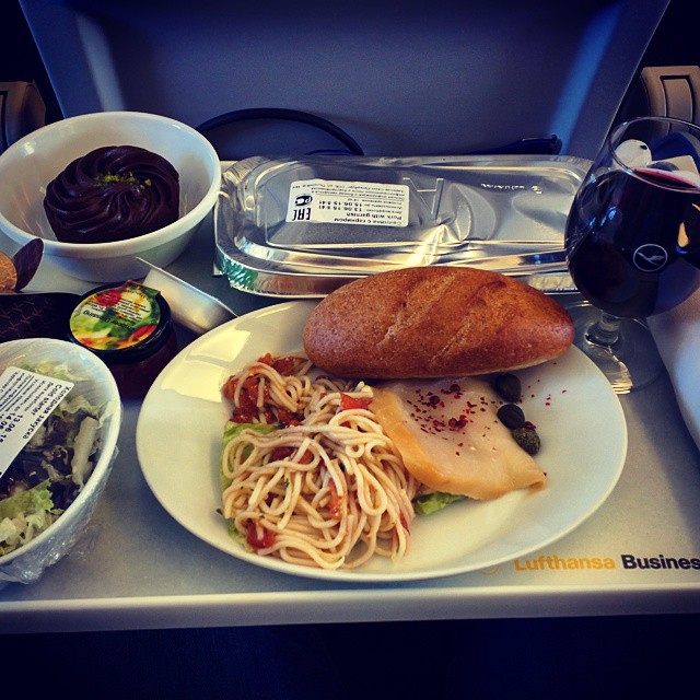 Have a seat upgraded direct at the gate for the first time. The only difference between economy and business on European Lufthansa flights is the meal. Anyway, nice surprise.