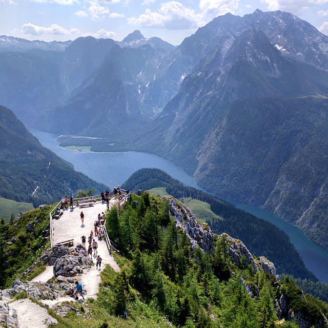 Magnificent view on Königssee, which is 1200 meters below, from top of Jenner.