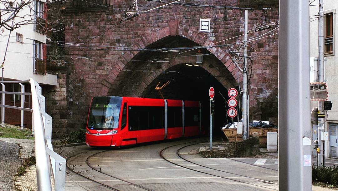 The tramway under Bratislava Castle hill.
